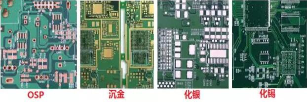 表面工藝分：熱風(fēng)整平，沉金， 化銀， 化錫， OSP 等幾種表面工藝